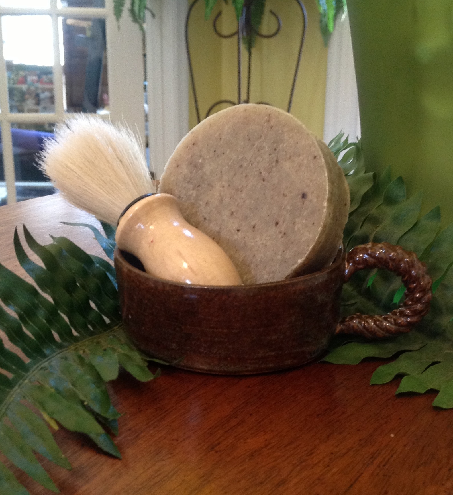 shaving mug, shaving bar & brush